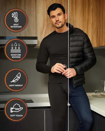 Vista 3 de CL convallaria Paquete de 2 ropa interior térmica para hombre, conjunto de capa base con forro polar, parte inferior de invierno, 2XS-6XL