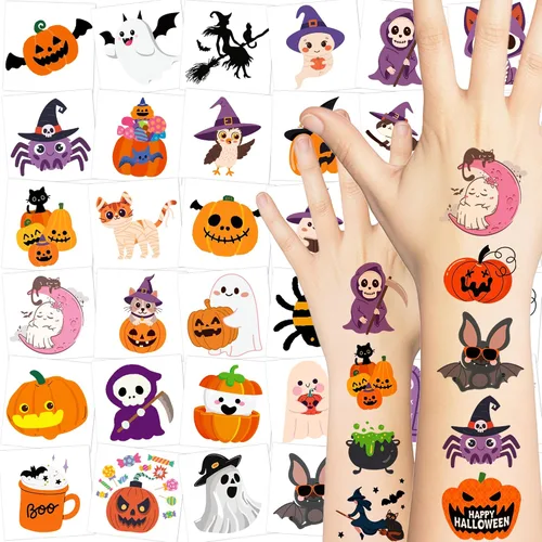 Vista 9 de 216 tatuajes de Halloween para niños, recuerdos de fiesta de Halloween, tatuajes temporales que brillan en la oscuridad para decoraciones de fiesta