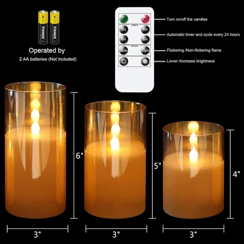 Vista 6 de KunSween - Velas LED sin llama de vidrio con control remoto y temporizador, velas de cera real, luz parpadeante de color cálido para festivales