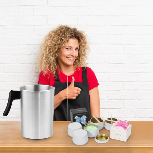 Vista 6 de SAEUYVB Olla ligera para hacer velas, soporta 4 libras, olla de fusión de cera de aluminio con mango resistente al calor y boquilla de vertido