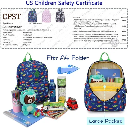 Vista 5 de VONXURY - Mochila y bolsa de almuerzo para niños, diseño de dinosaurios