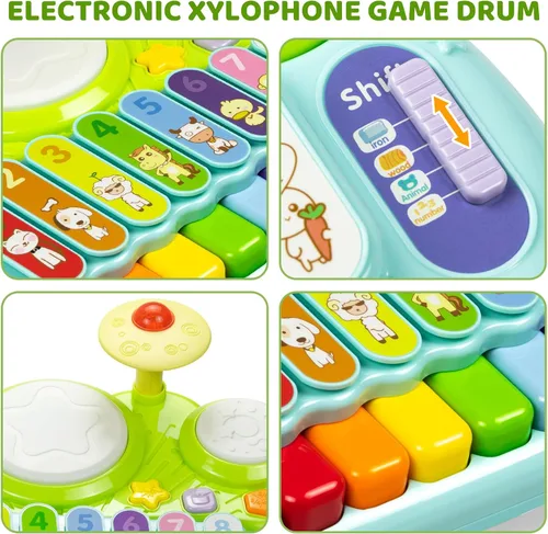Vista 5 de Marstone Juguetes para niños y niñas de 1 año: Juguetes musicales para bebés de 1 a 3 años, juego de batería de piano para bebés de 6 a 12 meses, 12
