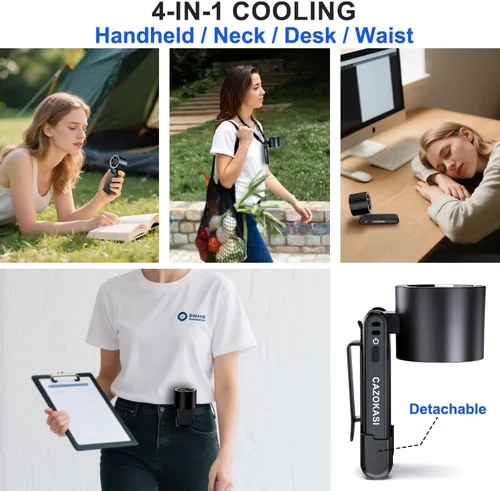 Vista 3 de CAZOKASI Ventilador de mano recargable de viento fuerte con iluminación ambiental 4 IN1 5000mAh hasta 22H para cuello de clip de cintura