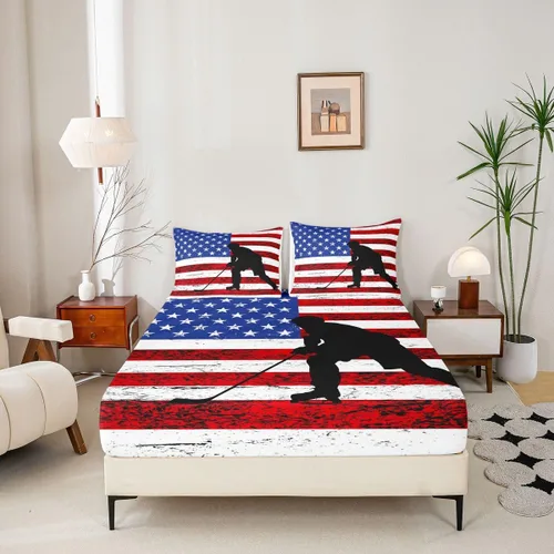 Vista 5 de Erosebridal American Flag Fitted Sheet Twin, Hockey Bedding Set United States Sports Games Bed Sheets for Kids Boys Teens Bedroom, Red White