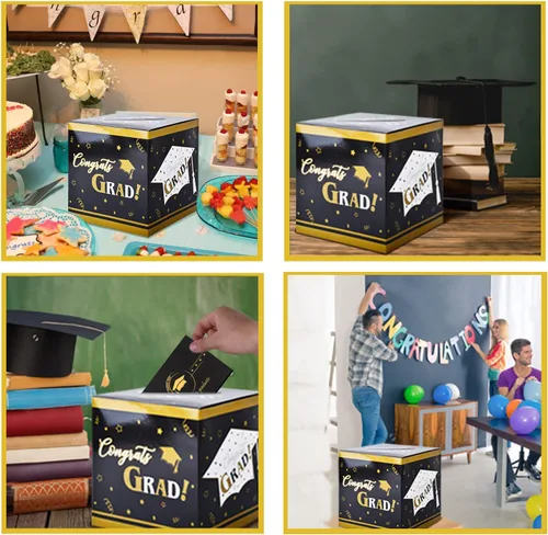 Vista 5 de Gatherfun Decoraciones de graduación, caja de tarjeta de graduación para regalos de fiesta de graduación, suministros de fiesta, color negro