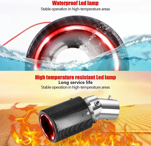 Vista 5 de Tubo de escape universal de 1.4 a 2.1 pulgadas con luz LED, llama roja de carreras, silenciador de escape de automóvil, tubo luminoso