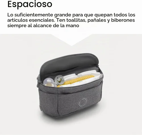 Vista 6 de Bolsa organizadora para cochecito Bugaboo Bolsa de pañales compacta - Negro Soporte aislado para botellas, múltiples bolsillos, tela reciclada