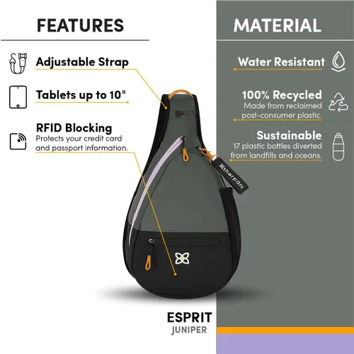 Vista 4 de Sherpani Esprit, bolsa de nailon, bolsa de hombro, mochila cruzada para mujer, protección RFID, Juniper