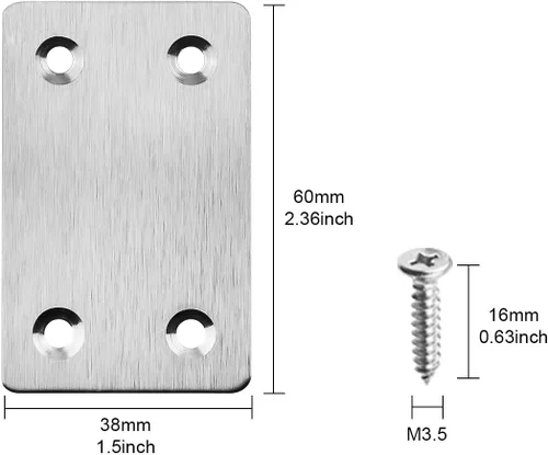 Vista 4 de Paquete de 20 soportes rectos de metal plano de 0.06 pulgadas de grosor, placas rectas planas de metal de fijación de esquina, 2.4 x 1.5 pulgadas