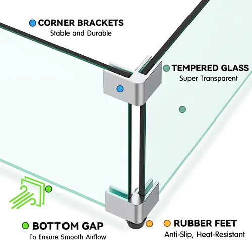Vista 3 de MESIDA Protector de viento de vidrio para hoguera de 14 x 14 x 6 pulgadas, protector de mesa de vidrio templado, grueso y resistente, con soporte