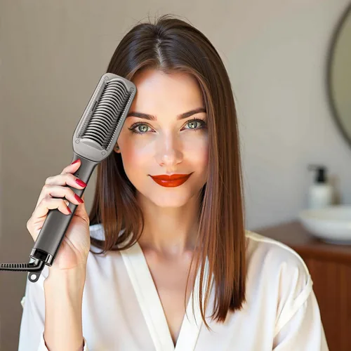 Vista 8 de Cepillo alisador de cabello, cepillo de alisado iónico 2000 para mujeres con 5 temperaturas 20 segundos, calentamiento rápido de doble voltaje
