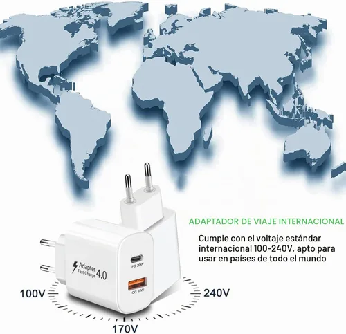 Vista 6 de Paquete de 2 cargadores europeos, PD20W QC18W adaptador de enchufe de viaje