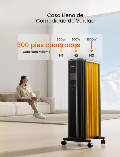 Vista 3 de PELONIS Calentador de Radiador Lleno de Aceite para Uso en Interiores Habitación Grande con Control Remoto, Calentador de Espacio Eléctrico