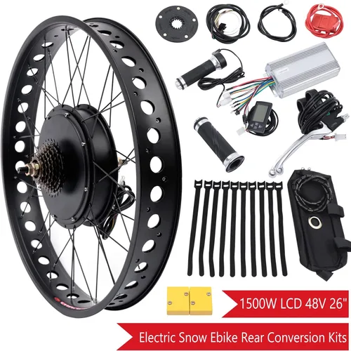 Vista 2 de Kit de conversión de rueda trasera de bicicleta eléctrica de 26 pulgadas 48 V 1500 W neumático de nieve grasa Kit de motor de bicicleta eléctrica