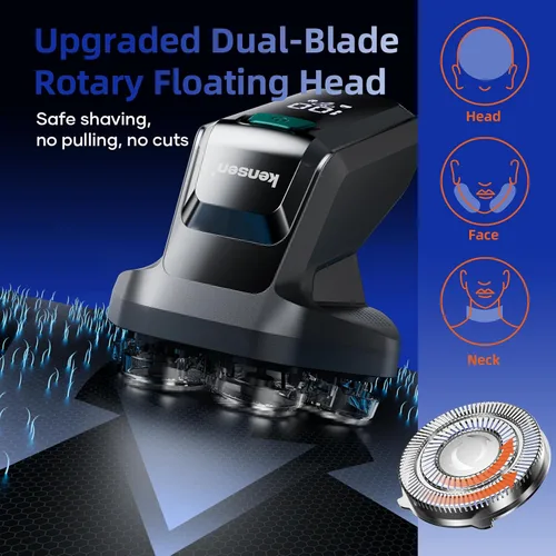 Vista 6 de kensen Afeitadoras de cabeza 7D para hombres calvos, afeitadoras de cabeza calva de doble velocidad con pantalla LED, maquinilla de afeitar
