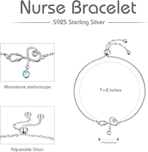 Vista 3 de Palpitate Pulsera de plata de ley 925 para mujer, estetoscopio, joyería de regalo para estudiantes de enfermería, graduación, para mujeres