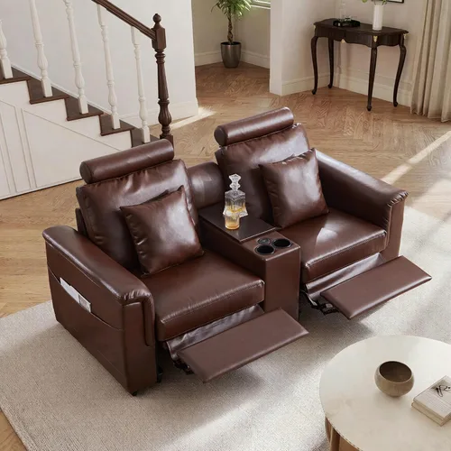Vista 17 de ORRD Consola de almacenamiento multifuncional con soportes dobles para tazas, mesa, estación de carga USB para sofá modular seccional para sala