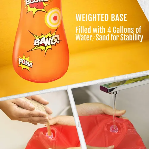Vista 4 de Novelty Place Saco de boxeo inflable para niños – 4 pies de alto – Juguete de golpear y rebotar de nuevo para niños y niñas, fitness y alivio