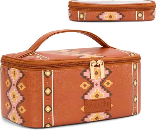 Vista 18 de Wrangler - Bolsa de maquillaje de viaje, 2 piezas, bolsa de cosméticos con Vaca café