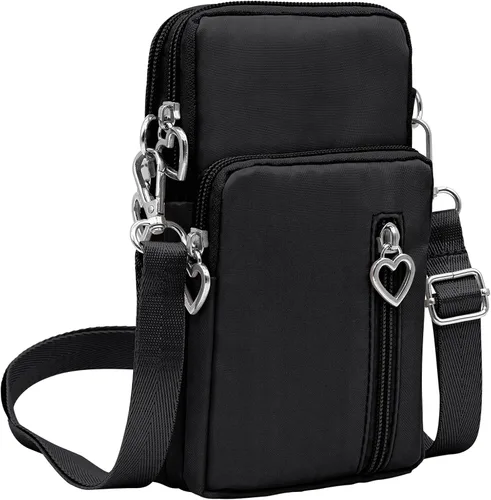 Vista 24 de YINHEXI Bolsos cruzados pequeños para mujer, a la moda, mini compartimento triple para teléfono celular, monederos cruzados Negro