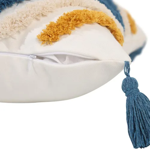Vista 3 de JASEN Fundas de almohada bohemias, fundas de almohada decorativas tejidas con borlas y patrón de diamantes para sofá, dormitorio, sala de estar, sin