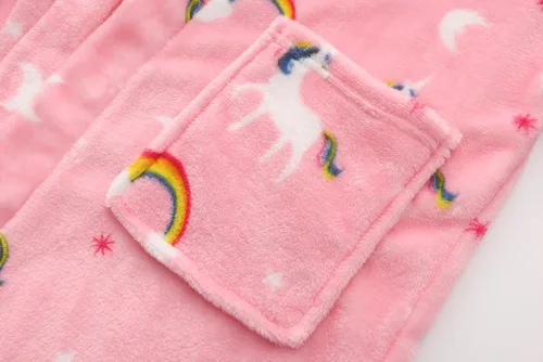 Vista 4 de Bata de forro polar para niñas y albornoz con capucha para niños de franela suave para niños Ángel