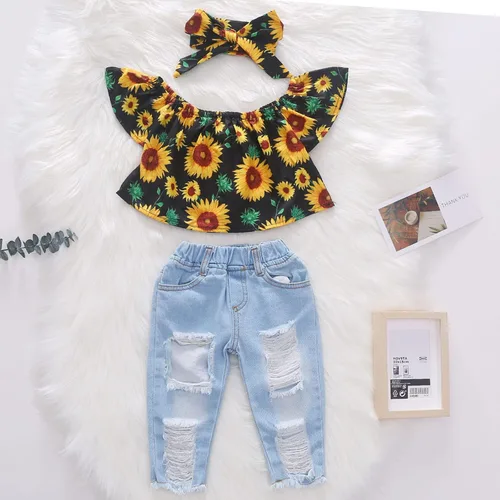 Vista 3 de VSFAOV Conjunto de ropa de juego de algodón con estampado de letras para niñas pequeñas, de manga corta y pantalones, 2 piezas