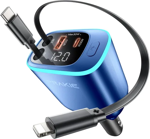Vista 9 de Cargador de Coche, Cable USB C para iPhone Retráctil Cargador de Teléfono USB C Rápido, Adaptador de Encendedor de Cigarrillos con 2 Cables USBC