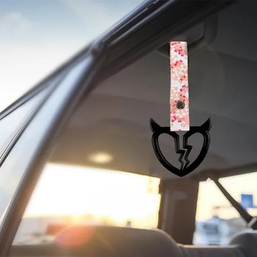 Vista 6 de Q1-TECH, JDM Tsurikawa Anillo japonés de metro, tren, autobús, mango de coche, cuerno de diablo, mango de corazón roto, correa de mano, parachoques