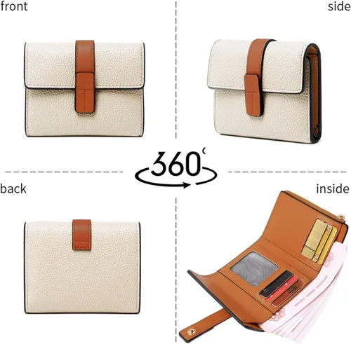 Vista 6 de AOXONEL Billetera pequeña de cuero para mujer, billetera Rfid para mujer, billetera triple plegable, compacta con ranuras para tarjetas y bolsillo