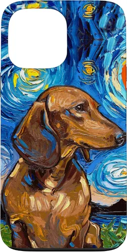 Vista 24 de Aja - Carcasa para iPhone 17 de pelo corto marrón con diseño de perro de noche estrellada Doxie