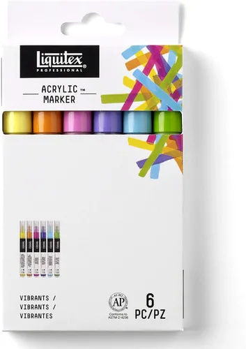 Vista 8 de Liquitex, set de 6 marcadores anchos para pintura profesional. Fine Art Pigments, Precise Control, Highly Lightfast, Satin Finish, Range of