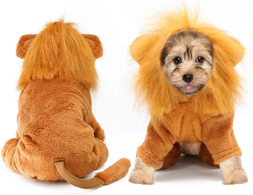Vista 2 de Rypet Disfraz de león para perro, ropa para mascotas para fiesta de Halloween, simulación, trajes de mascotas de león para cosplay, ropa