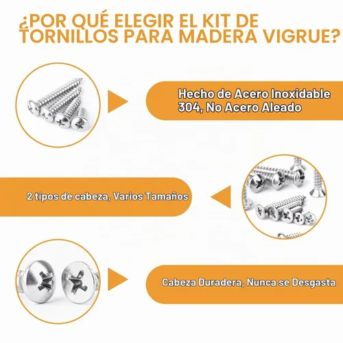 Vista 4 de VIGRUE Kit surtido de tornillos de acero inoxidable 304 de 520 piezas, tornillos de cabeza plana y pan de #4#6#8#10 Philips autorroscantes de acero