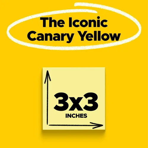 Vista 3 de Post-it Notas, 3 x 3 pulgadas, amarillo canario, 4 blocs por paquete (50 hojas/bloc, 200 hojas en total), notas adhesivas estándar para oficina
