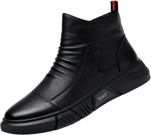 Vista 8 de Keilinia Botas de cuero casuales de alta calidad italianas negras para hombre, botines antideslizantes que absorben los golpes para otoño 2022