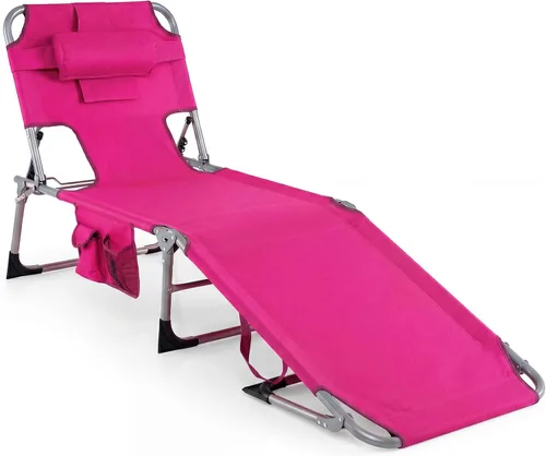 Vista 14 de Tangkula Silla de Bronceado con Orificio para la Cara, Silla Reclinable Plegable y Ajustable para Patio, Playa, Tomar el Sol con Bolsillo Lateral