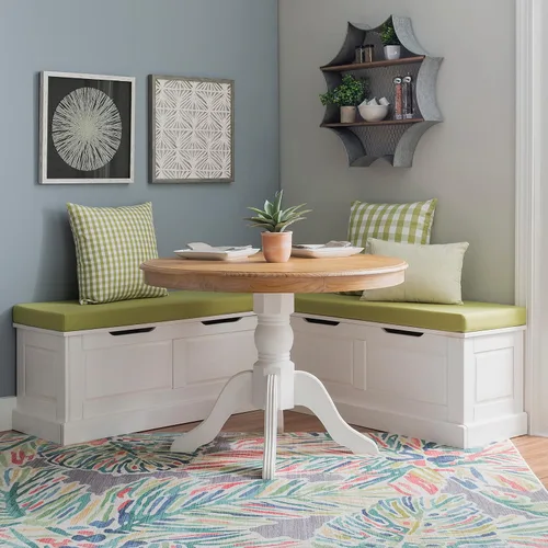 Vista 4 de Linon Harris Apple Verde 2 piezas de cojín de rincón con 3 almohadas de acento coordinadas de Linon - Solo se ajusta a la colección Harris Nook