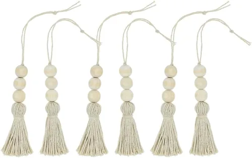 Vista 13 de Garneck Guirnalda de cuentas de madera, borlas de granja, cuentas de oración rústica para decoración de puerta del hogar, decoración de Navidad