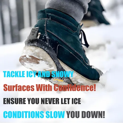 Vista 4 de Tacos de hielo para zapatos y botas, agarre de tacos de tracción de nieve de hielo, pinzas antideslizantes para zapatos, 10 picos de goma de acero