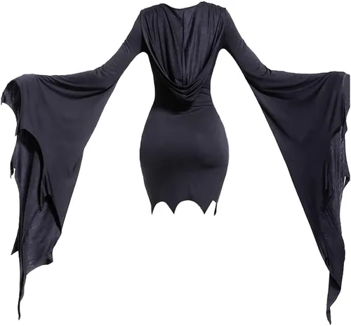 Vista 2 de Mingyuezai Disfraz de grito para mujer, disfraz de bruja con manga de murciélago, vestido largo gótico de Halloween
