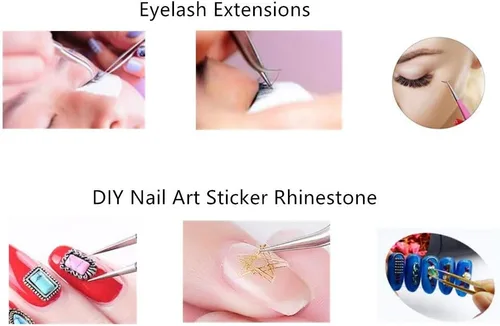 Vista 5 de Aoshang 2 pinzas de punta recta y curvada de acero inoxidable para extensiones de pestañas y calcomanías de arte de uñas, selector de pestañas
