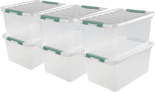 Vista 10 de Caja de plástico de 14 cuartos de galón con asas, contenedores de almacenamiento transparentes, juego de 6