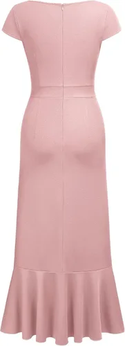 Vista 4 de Miusol Vestido largo vintage con cuello en V y volantes para dama de honor