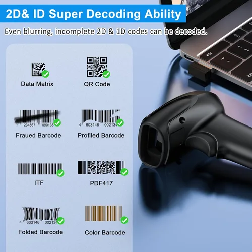 Vista 5 de Symcode Escáner de Código de Barras Inalámbrico 2D, Bluetooth6.0 y Inalámbrico2.4G y Conexión USB por Cable, Escáner Lector de Códigos de Barras QR