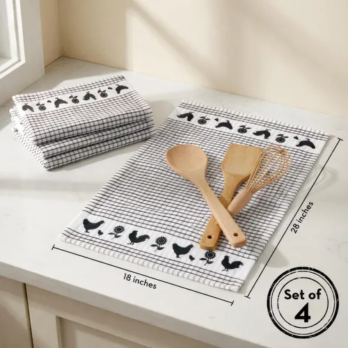 Vista 2 de Backyard Chickens - Juego de 4 toallas de cocina de rizo de algodón a cuadros (surtido)