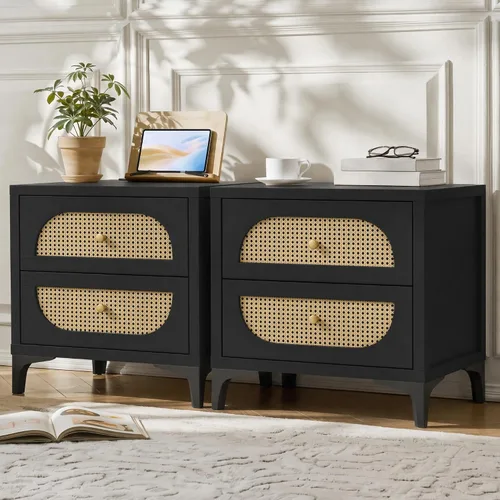 Vista 8 de KISLOT 22'' Rattan Night Stand with 2 Drawers, USB Charging Station