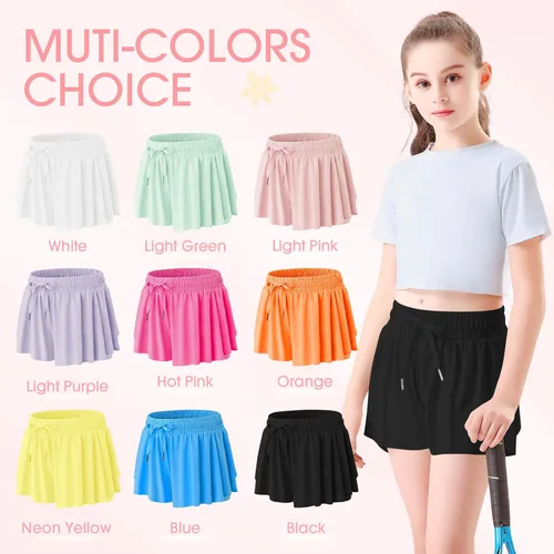 Vista 4 de 2 Packs Girls Butterfly Athletic Shorts for Girls Running Shorts for Kids with Pocket 2-in-1 Cheerleading Shorts