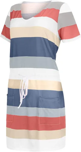 Vista 4 de Chenheng Mini vestidos de verano para mujer casual cuello en V sin mangas vestido de espagueti a rayas con correa y bolsillo