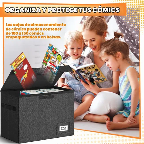 Vista 3 de Leffis Caja de Almacenamiento para Cómics, Caja 39.4 cm X 19.1 cm X 28.7 cm, Caja Corta Plegable con Tapas para 150 Cómics, Contenedor de Cómics
